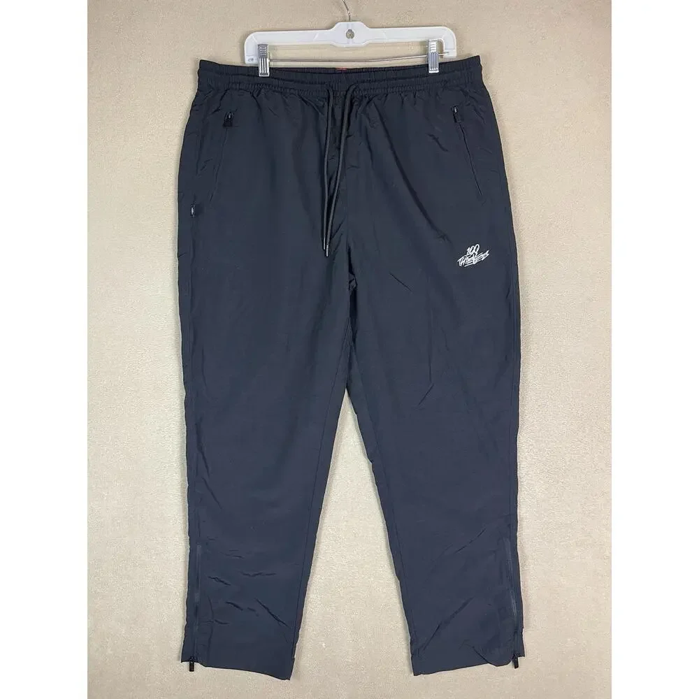 100 Thieves Pants Mens XL Black Foundations Nylon Straight Leg Ankle Zip Relaxed